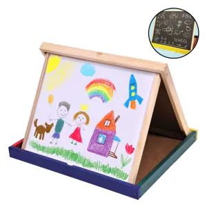 Tablă Dublă Pliabilă Multicolor 40x40 cm Cadrul din Lemn pentru Activități Educa