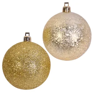 Set Globuri de Craciun Aurii Bej Glitter Crackle Ø7cm - 12 buc