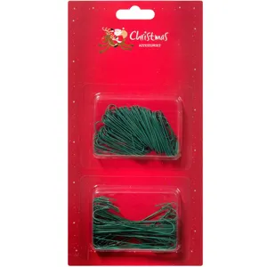Set Cârlige Metalice Verzi pentru Ornamente de Crăciun, 150 Bucăți