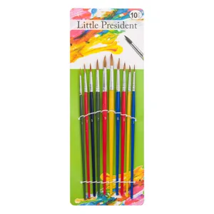 Set 10 Pensule Pictură cu Vârf Rotund și Peri din Păr Natural