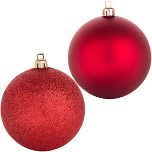 Set Globuri de Crăciun Mat Glitter Roșu, Ornate pentru Brad