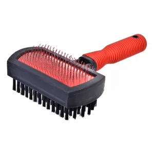 Perie dublă ergonomică pentru îngrijirea animalelor de companie
