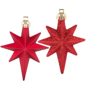 Set Ornamente de Craciun Stele Rosii Mat Glitter 8cm 16 buc