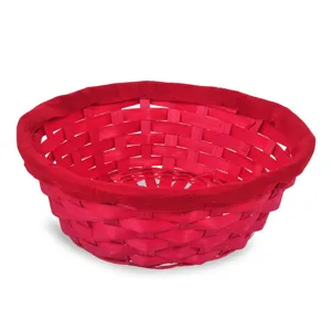 Cos Decorativ Rotund din Bambus, Rosu, Ø20x8cm