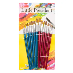 Set 16 pensule pictură cu vârf plat, mânere albastre și roșii