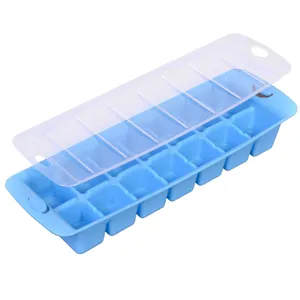 Cutie pentru cuburi de gheață, 14 compartimente, Capac transparent, Albastru