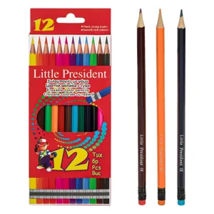 Set 12 Creioane Colorate Subtiri cu Radiera, Multicolor, pentru Desen