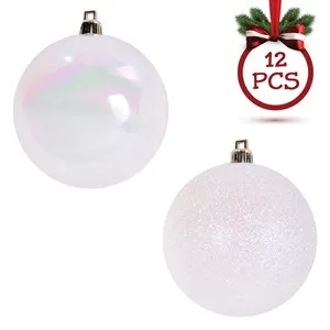 Globuri de Crăciun Albe Stralucitoare Glitter pentru Decorațiuni