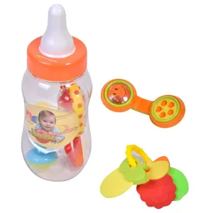 Biberon cu jucării zornăitoare și de dentiție, set 4 buc, multicolor