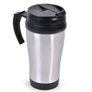 Pahar Metalic Argintiu pentru Cafea 450ml cu Maner Ergonomic
