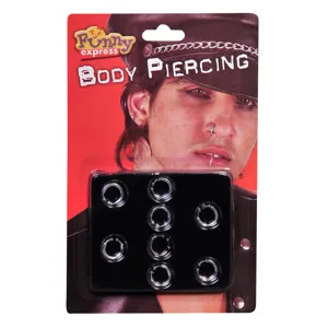 Set de 8 cercei tip body piercing din metal, argintiu, stil punk