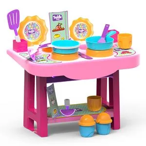 Set bucătărie jucărie roz fucsia cu accesorii pentru copii