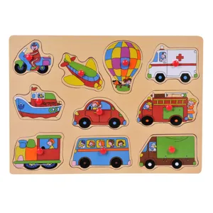 Puzzle de Lemn Vehicule, 10 Piese, 22.5x30cm, Multicolor