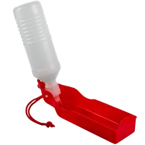 Sticla de apa pentru caini, 500 ml, cu bol integrat, rosie