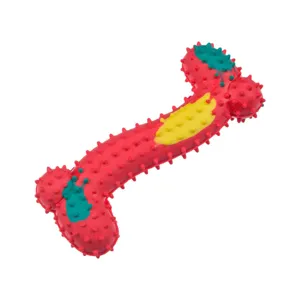 Jucarie pentru caine din cauciuc, forma de os, 11 cm, rosie