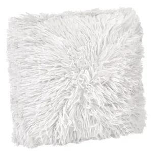 Pernă decorativă din imitație de blană shaggy, Albă, 25x25 cm