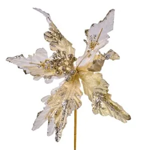 Floare Decorativa de Crăciun Aurie cu Glitter pentru Decorațiuni