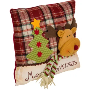 Perna Decorativă Crăciun Patchwork Roșu Bej Mesaj Merry Christmas