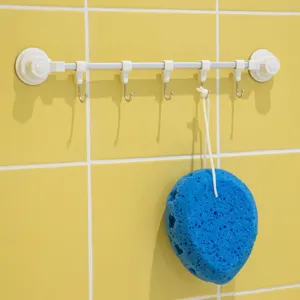 Cuier de baie cu ventuze și 5 cârlige, 40 cm, alb