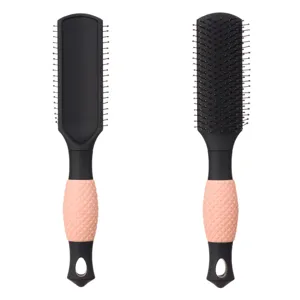 Perie de păr plată din plastic ergonomică roz și negru pentru toate tipurile de
