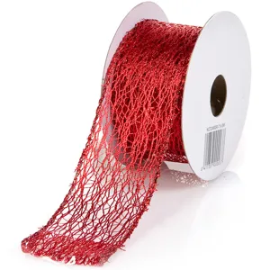 Panglică Decorativă de Crăciun din Plasă Roșie