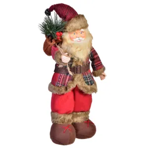 Figurina Decorativă Moș Crăciun Sacou cu Carouri 35cm Roșu