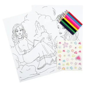 Set de colorat Printesa cu creioane cerate și autocolante pentru copii