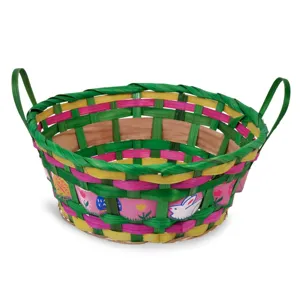 Cos decorativ rotund din bambus cu oua colorate, Ø24x9.5cm