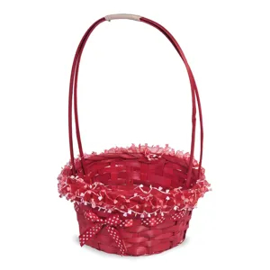 Coș Decorativ cu Mâner din Bambus, Roșu, Ø17.5x31.8cm