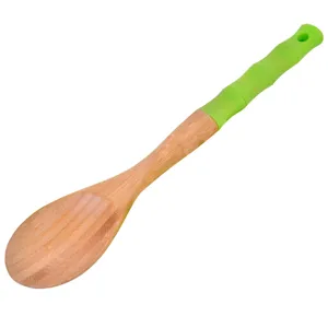 Lingura din lemn cu maner din silicon, 30 cm, Verde