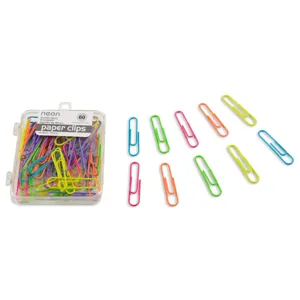 Agrafe metalice multicolore neon, 50 mm, set 60 bucăți