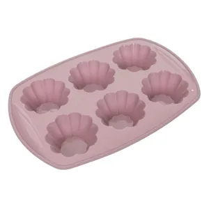 Forma de silicon pentru briose, 6 cavitati, 29.5x20.5x3.5cm, Roz