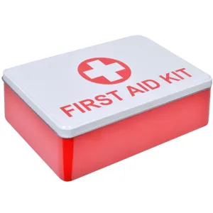 Cutie metalică pentru medicamente, 20x13x5 cm, roșu și alb