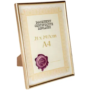 Ramă foto decorativă aurie metalică A4 pentru diplome și certificate