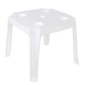 Masă pătrată din plastic alb cu suport pentru umbrele