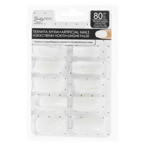 Unghii false lungi, culoare naturală, set 80 buc, formă pătrată