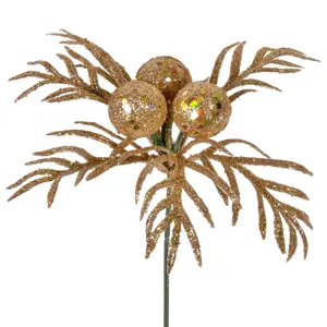 Crenguță decorativă de Crăciun cu flori aurii și glitter