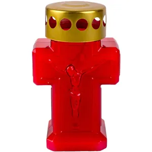 Lumanare decorativă religioasă în formă de cruce roșie cu capac