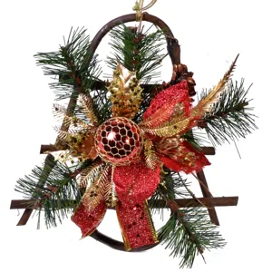 Clopot decorativ de Crăciun cu ramuri de pin și accente aurii