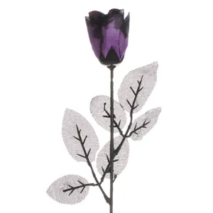 Floare artificială Trandafir, Negru-Mov, 47cm