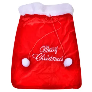 Sac cadou catifelat, roșu cu alb, Merry Christmas, 35x43 cm