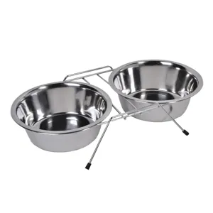 Set 2 Boluri Metalice pentru Animale cu Suport, 1.6L, Inox
