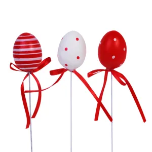 Oua Decorative de Paste Rosii si Albe pe Stick, Set 6 buc