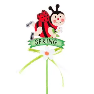 Stick Decorativ pentru Ghiveci, Buburuză de Lemn, 25cm