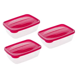 Set Caserole Plastic Transparente 3 Bucăți Cu Capac Fucsia