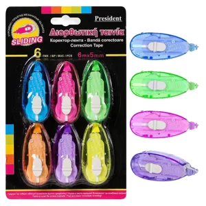Set Mini Benzi Corectoare Colorate, 6 bucati, 6m x 5mm, Multicolor