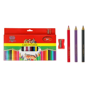 Set 24 Creioane Colorate Mini cu Vârf Gros și Ascuțitoare Inclusă
