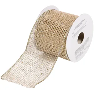 Panglică decorativă textil bej pentru decorațiuni de Crăciun