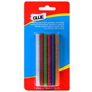 Rezerve baton adeziv cu glitter, Multicolor, 7.4x100mm, 12 buc