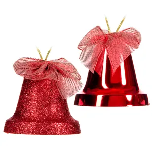Set Ornamente Crăciun Clopote Glitter Roșii 6cm 4 Bucăți